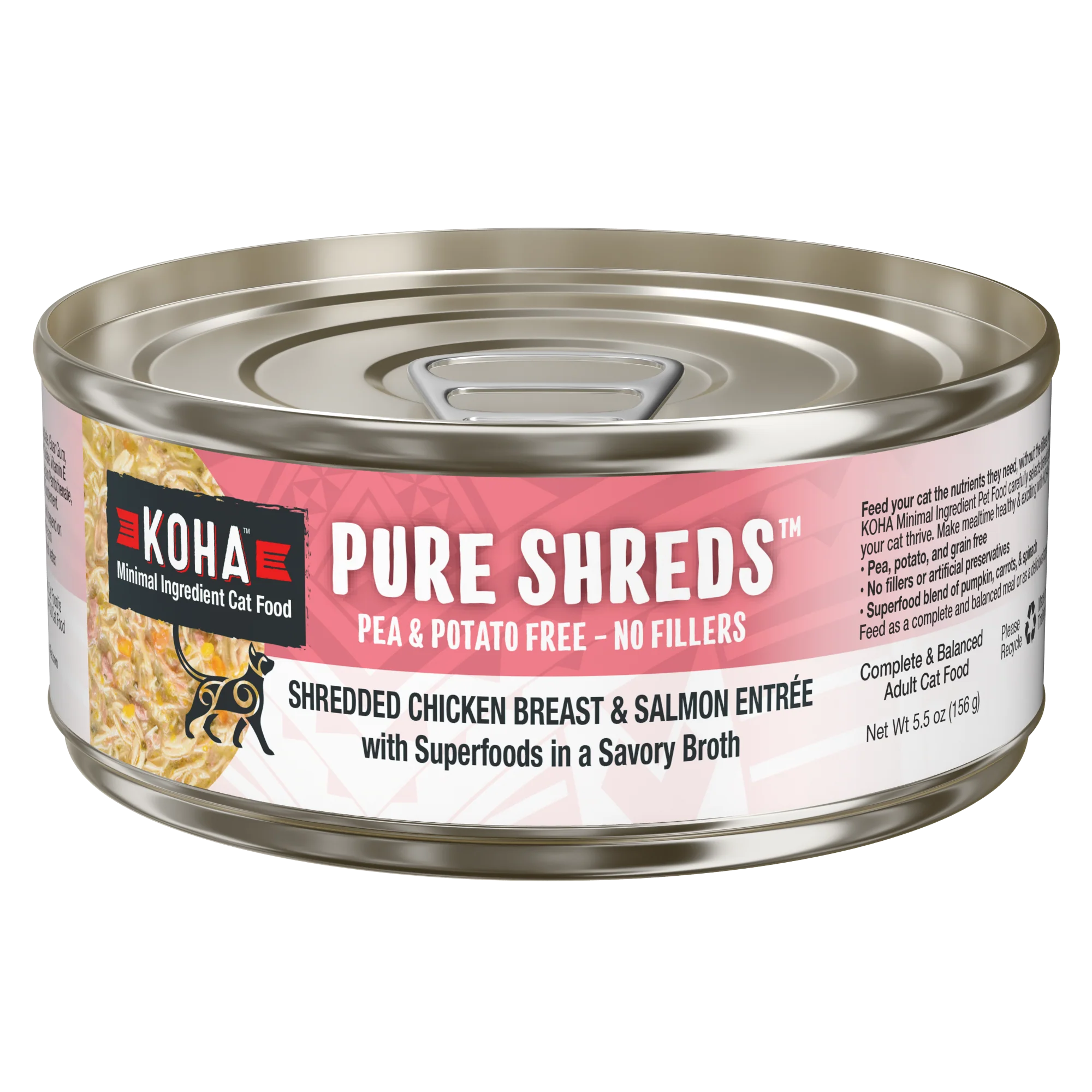 Koha Cat Pure Shreds Grain Free Shredded Chicken & Salmon in Broth Can 5.5oz