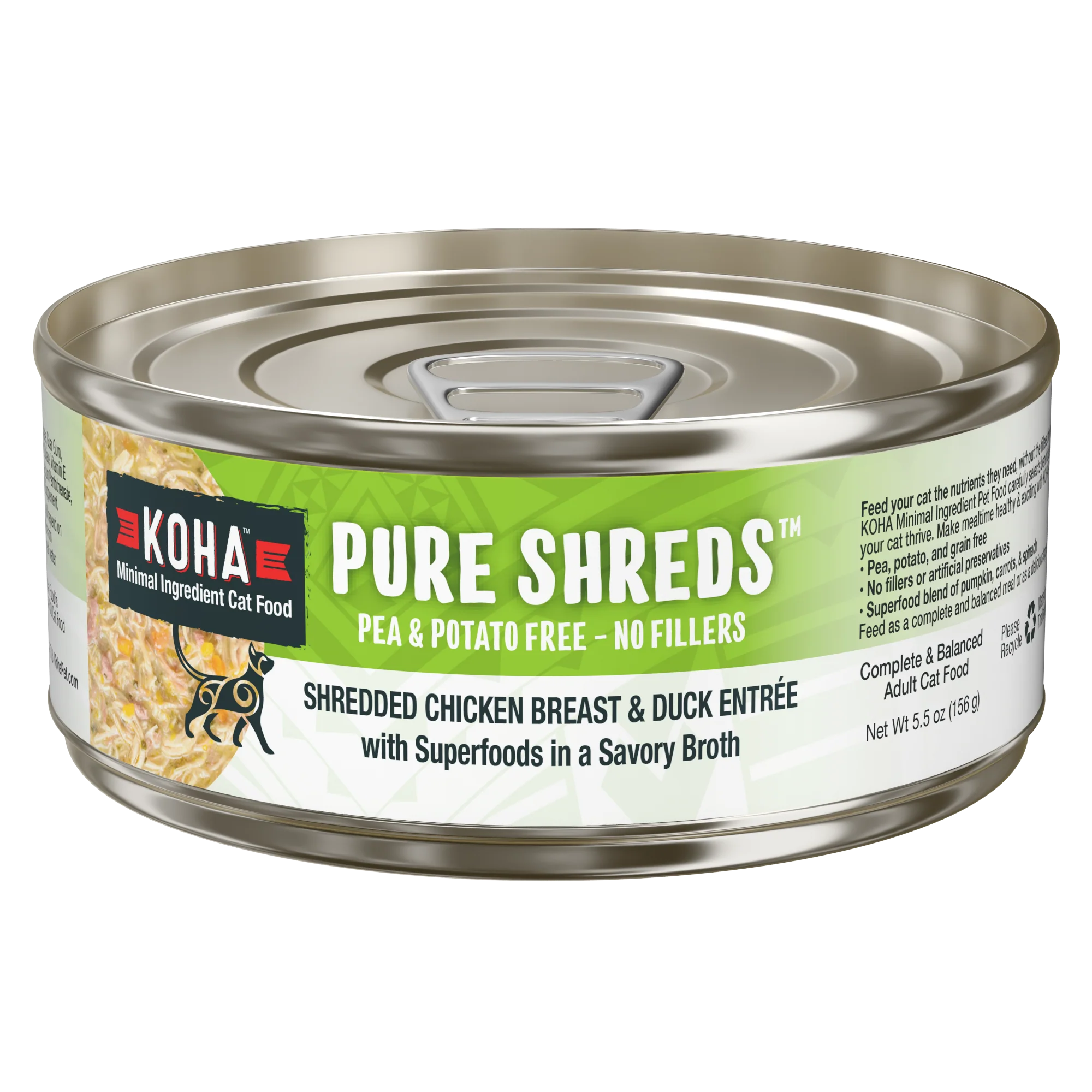 Koha Cat Pure Shreds Grain Free Shredded Chicken & Duck in Broth Can 5.5oz