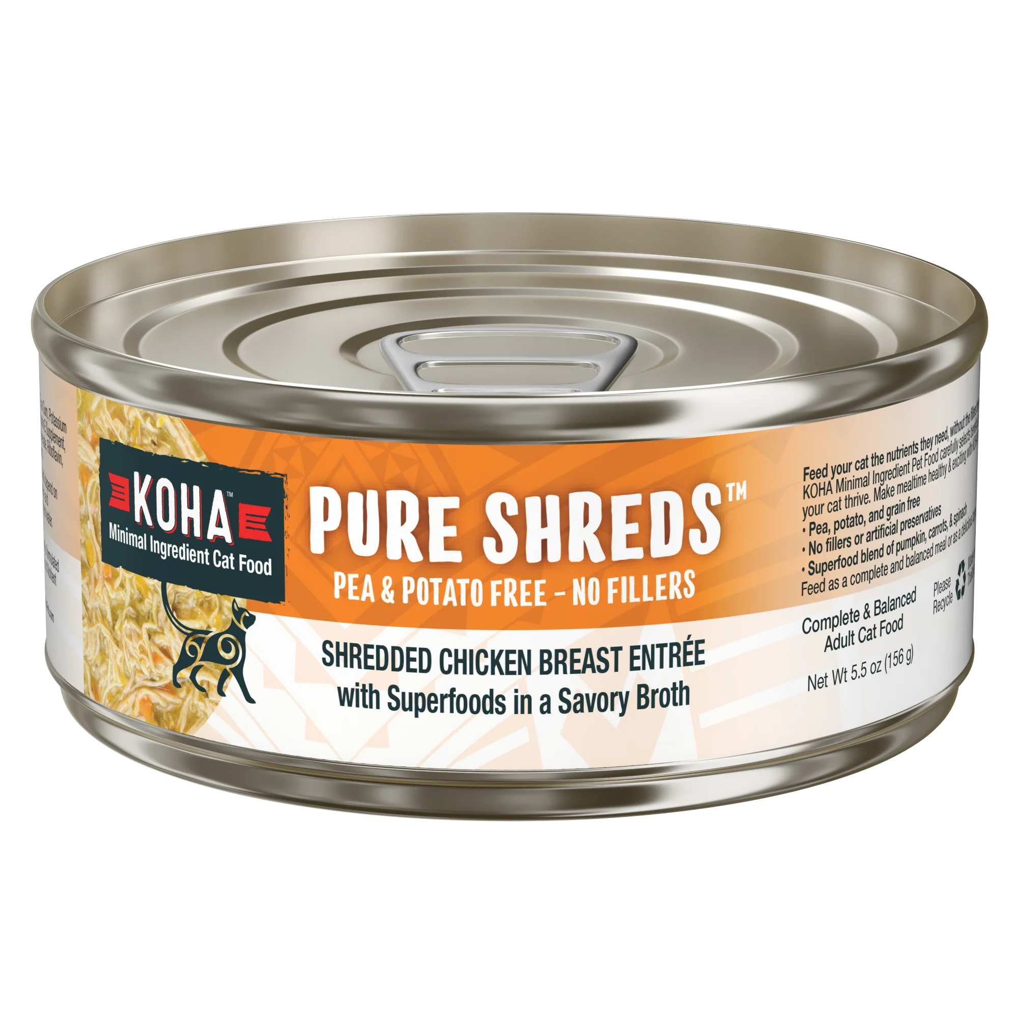 Koha Cat Food Pure Shreds Grain Free Shredded Chicken in Broth Can 5.5oz