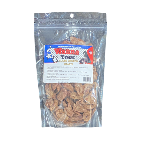 Wanna Treat Dog Treats Sliced Chicken Hearts 3oz