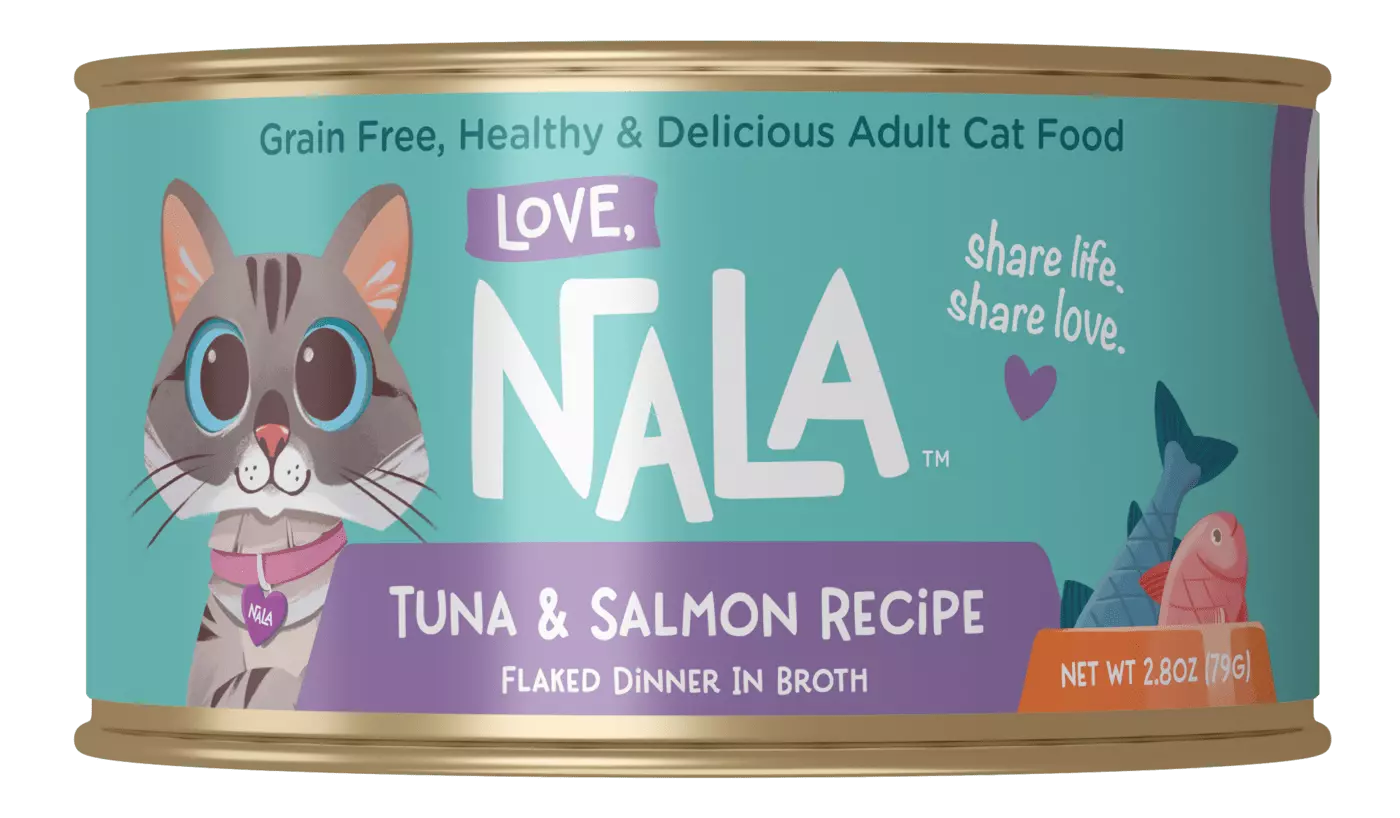 Love, Nala Cat Food Tuna & Salmon Flaked in Broth Can 2.8oz