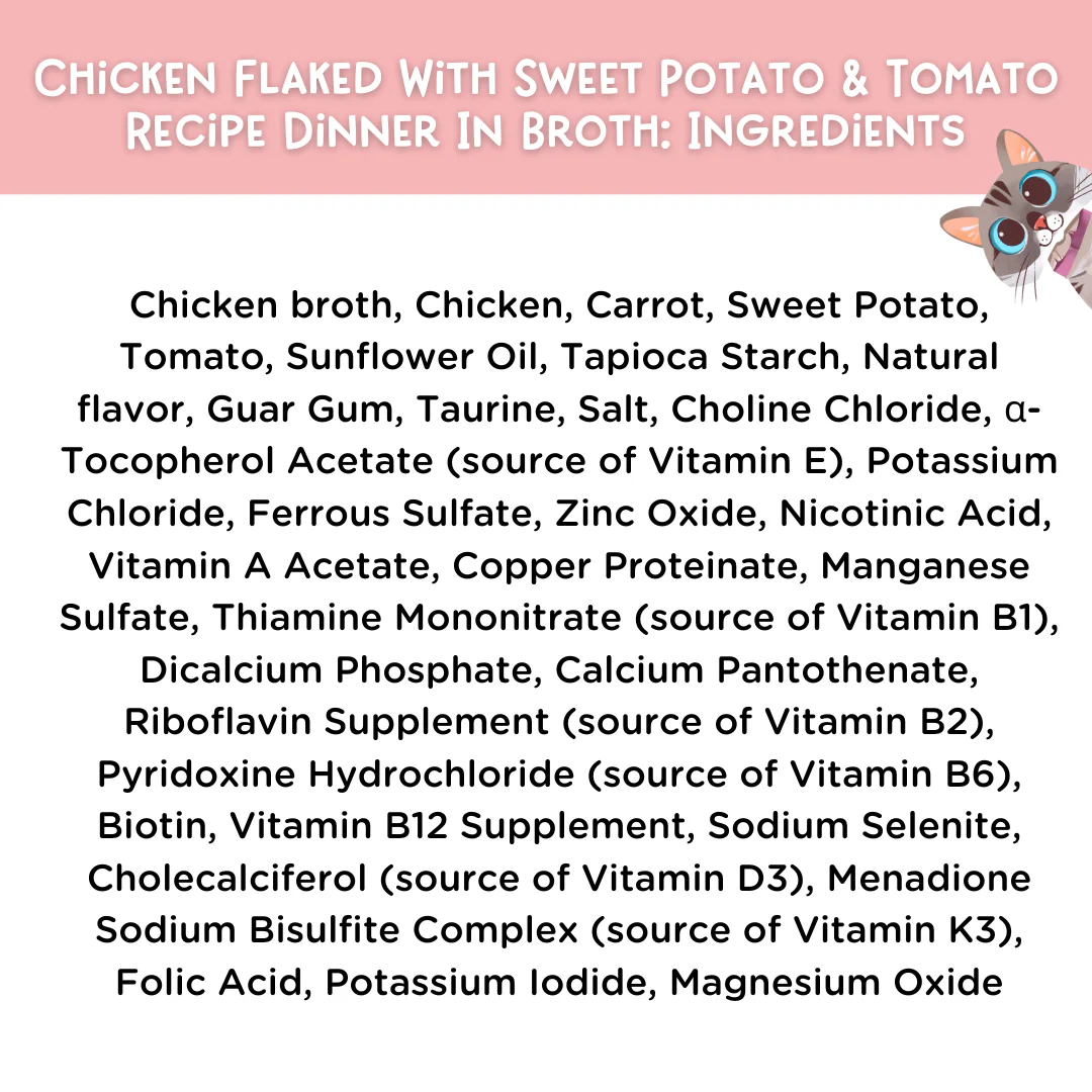 Love, Nala Cat Flaked Chicken, Sweet Potato & Tomato in Broth 2.8oz Can