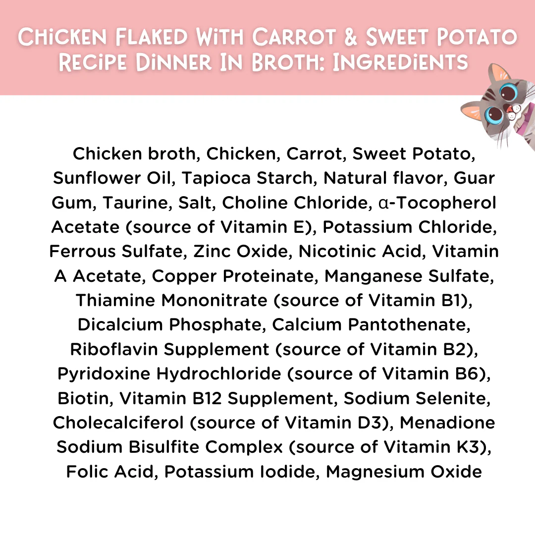Love, Nala Cat Flaked Chicken, Carrot & Sweet Potato in Broth 2.8oz Can