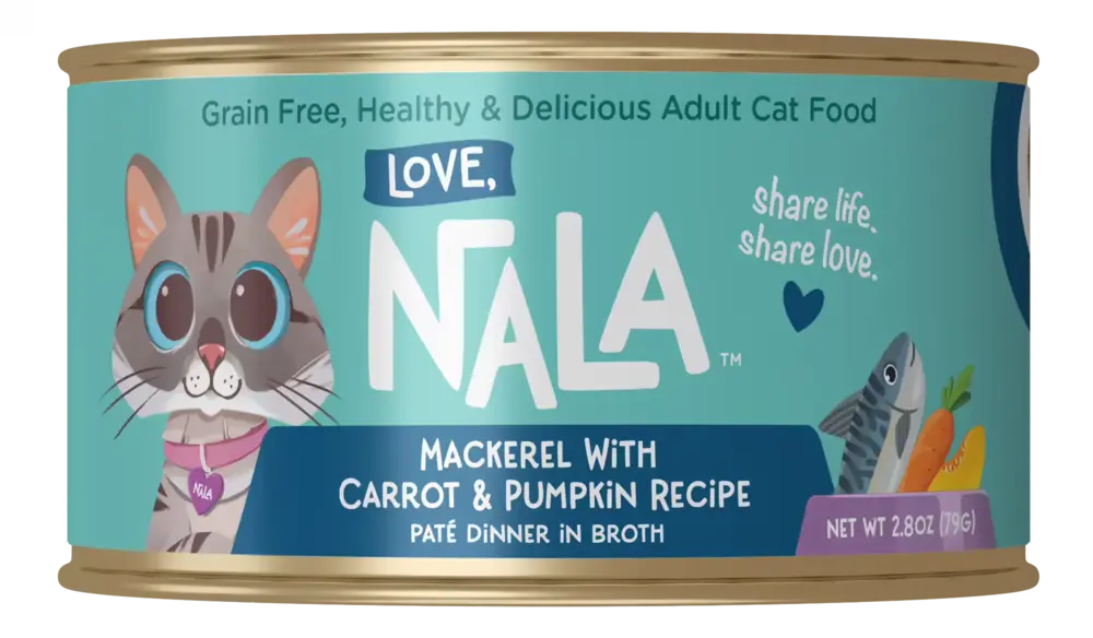 Love, Nala Cat Food Mackerel Pate With Carrot & Pumpkin in Broth Can 2.8oz