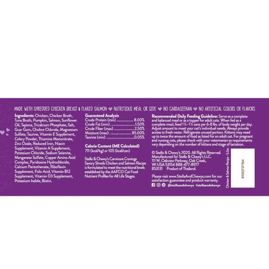 Stella & Chewy's Cat Carnivore Cravings Shreds Chicken & Salmon 5.2oz Can