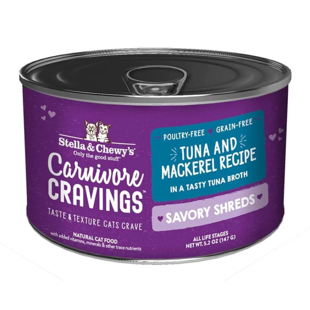 Stella & Chewys Cat Carnivore Cravings Shreds Tuna & Mackerel Can 2.8oz