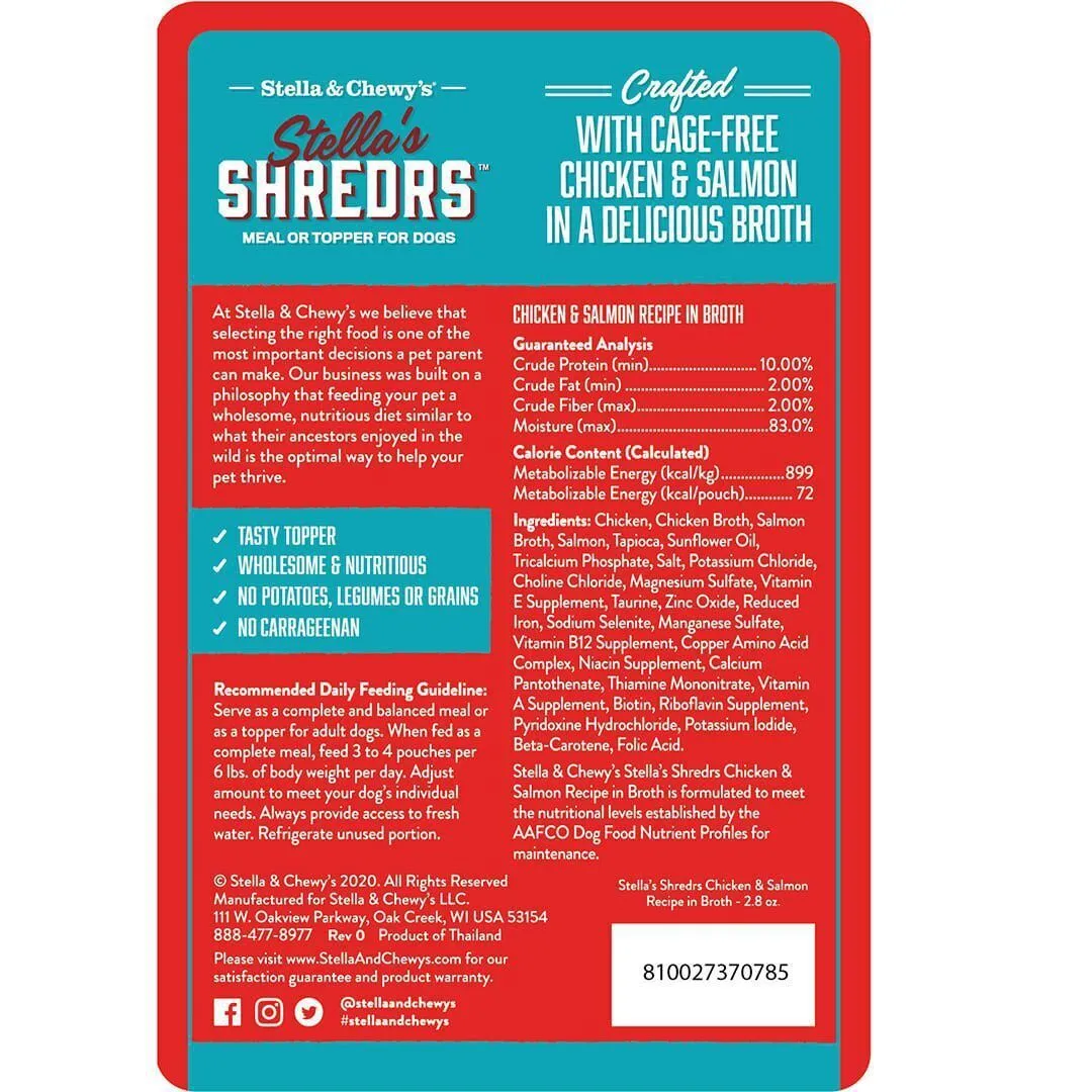Stella & Chewy's Shredrs Dog Chicken & Salmon in Broth 2.8oz
