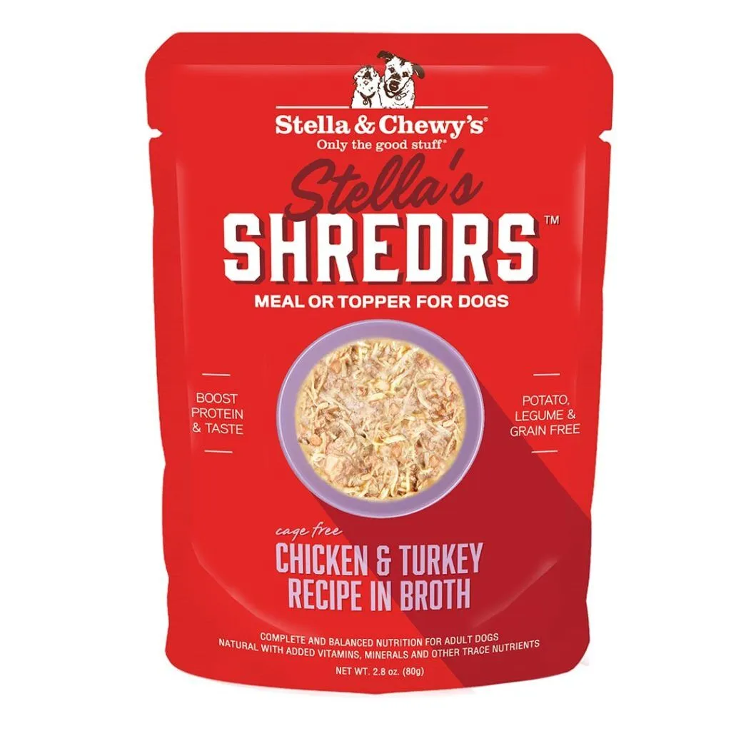 Stella & Chewys Dog Food Topper Shredrs Chicken & Turkey In Broth 2.8oz