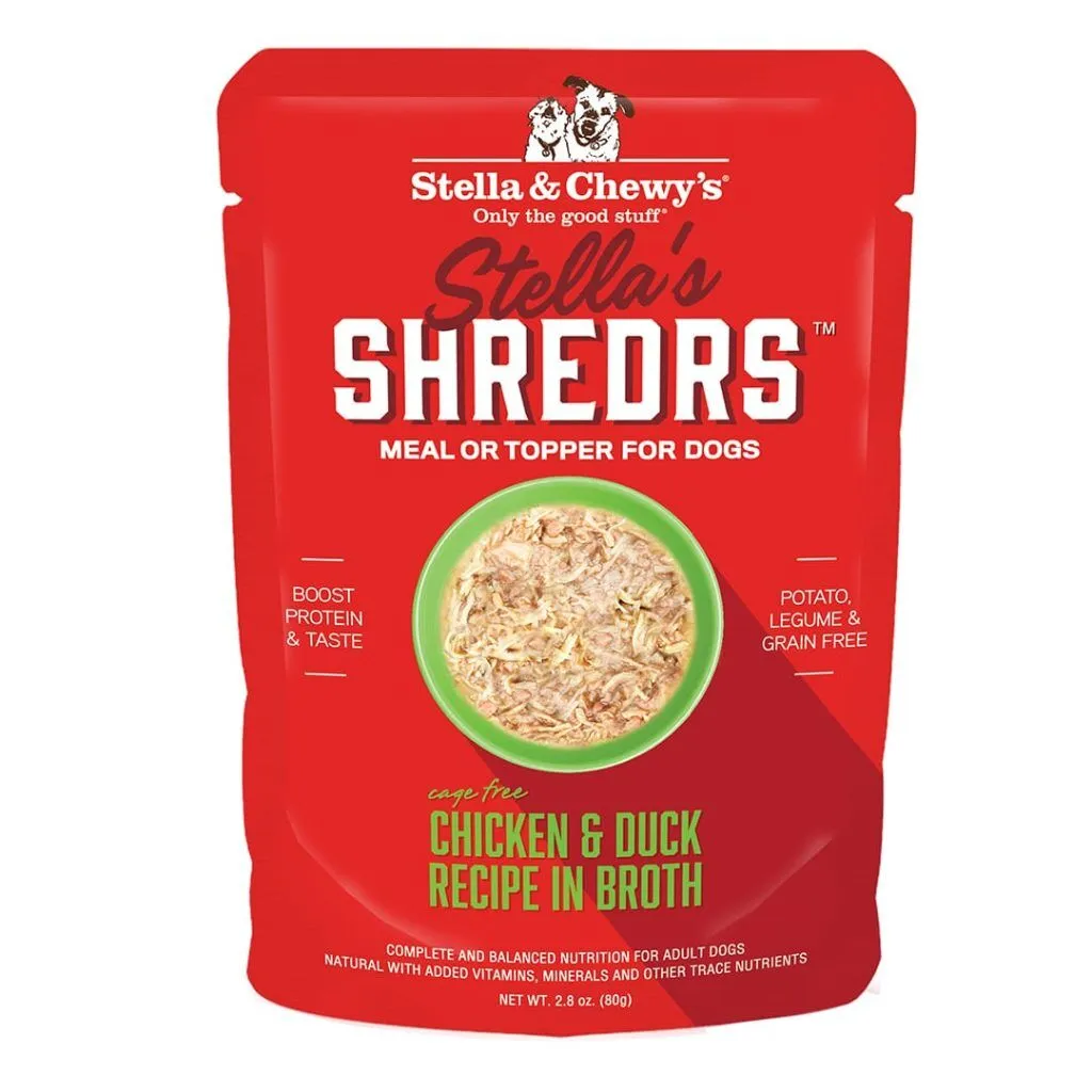 Stella & Chewys Dog Food Topper Shredrs Chicken & Duck In Broth 2.8oz