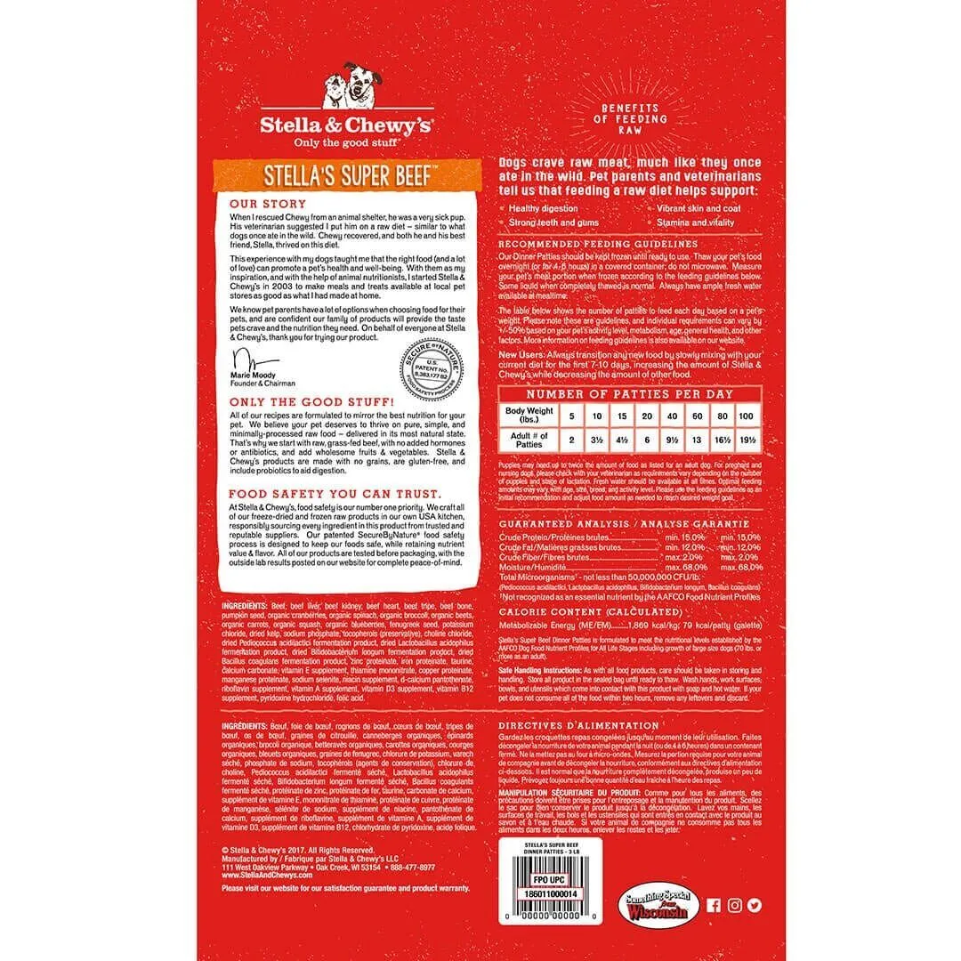 Stella & Chewy's Dog Beef Frozen Raw Dinner Patties 6#