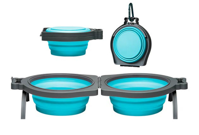 Loving Pet Bella Roma Travel Bowl Double Diner Medium Blue