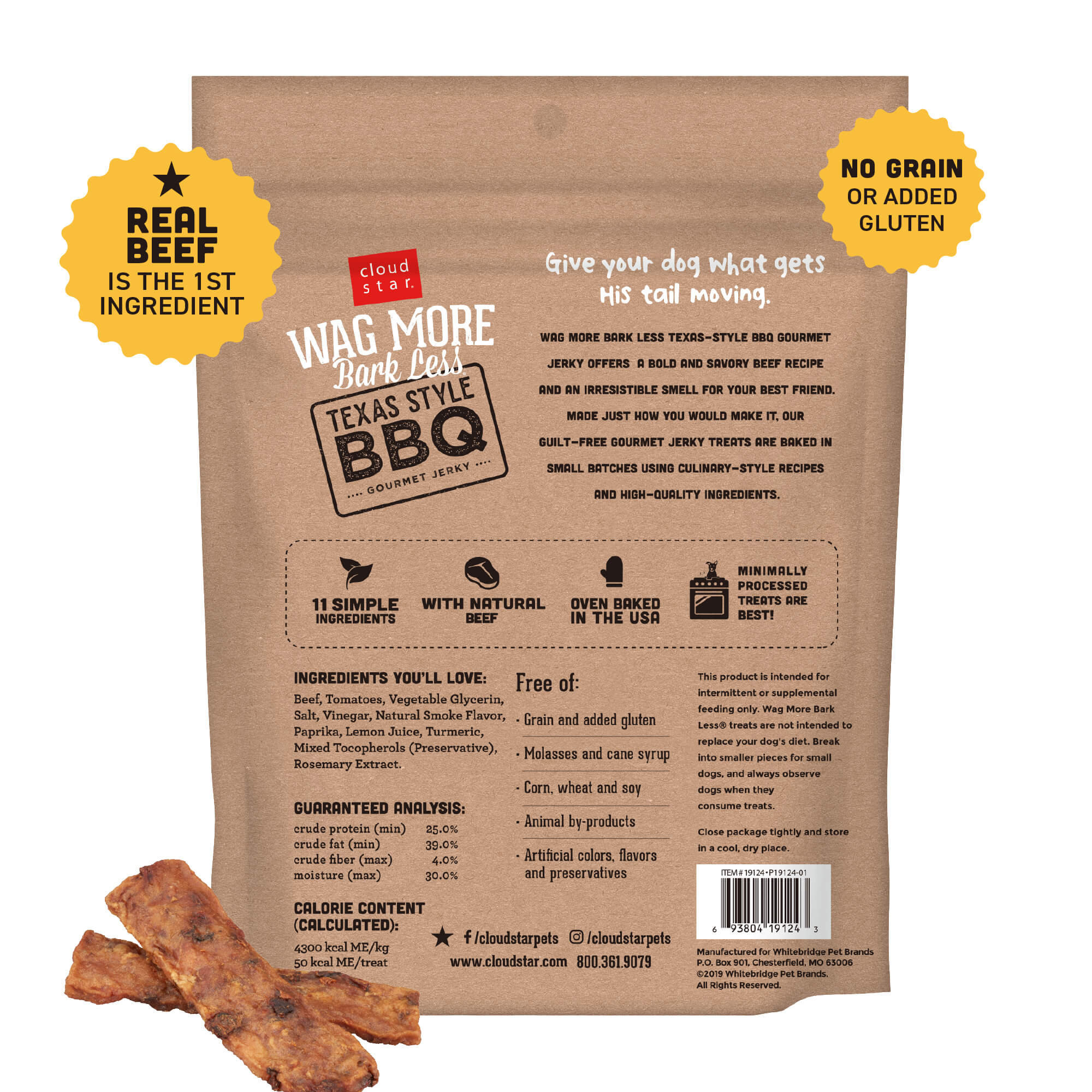 Cloud Star Wag More Bark Less Dog Treats Texas Style BBQ Jerky 10oz