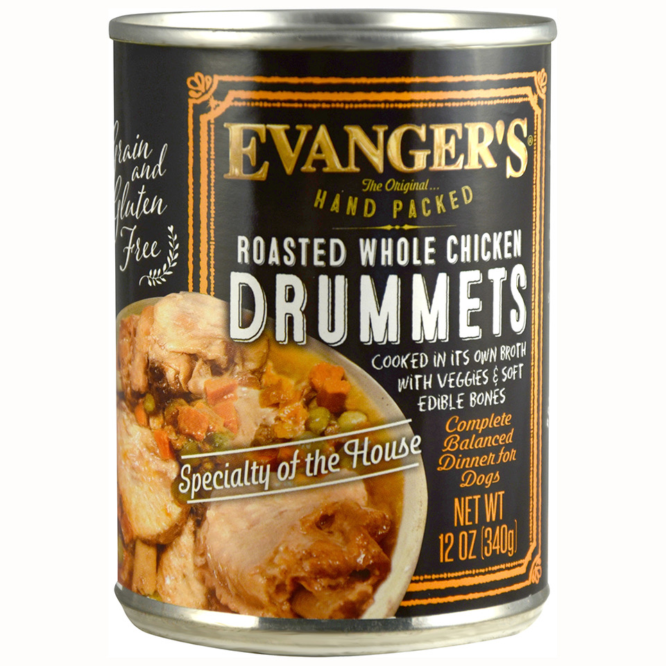 Evangers Dog Food Roasted Whole Chicken Drummets Can 13oz