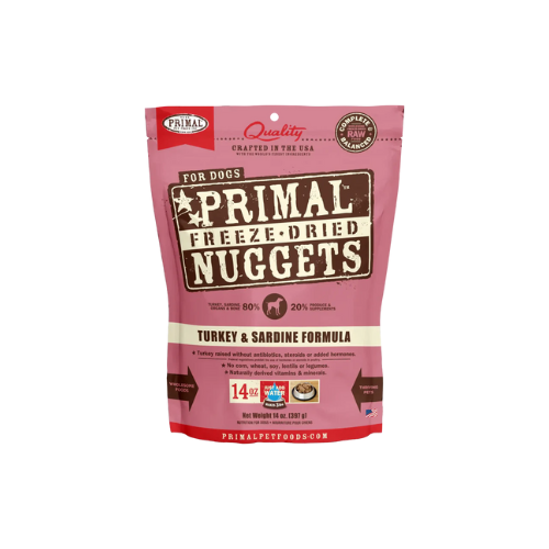 Primal Dog Turkey & Sardine Formula Nuggets Complete Freeze-Dried Diet 14oz