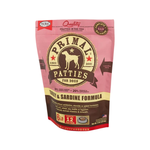 Primal Dog Turkey & Sardine Formula Patties Complete Frozen Diet 6#