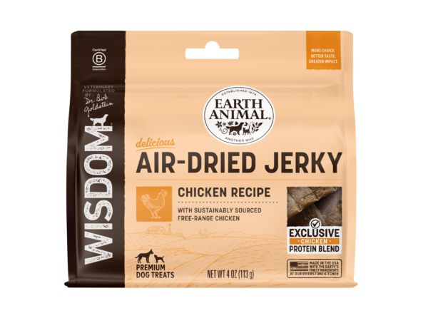 Earth Animal Dog Treats Wisdom Air Dried Jerky Chicken 4oz