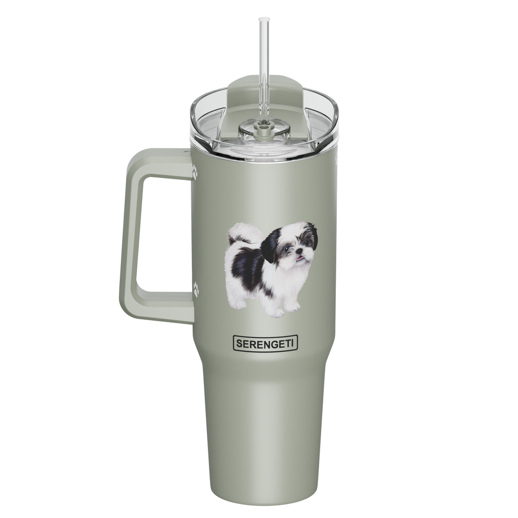 Serengeti Shih Tzu Black Stainless Steel Tumbler 40oz
