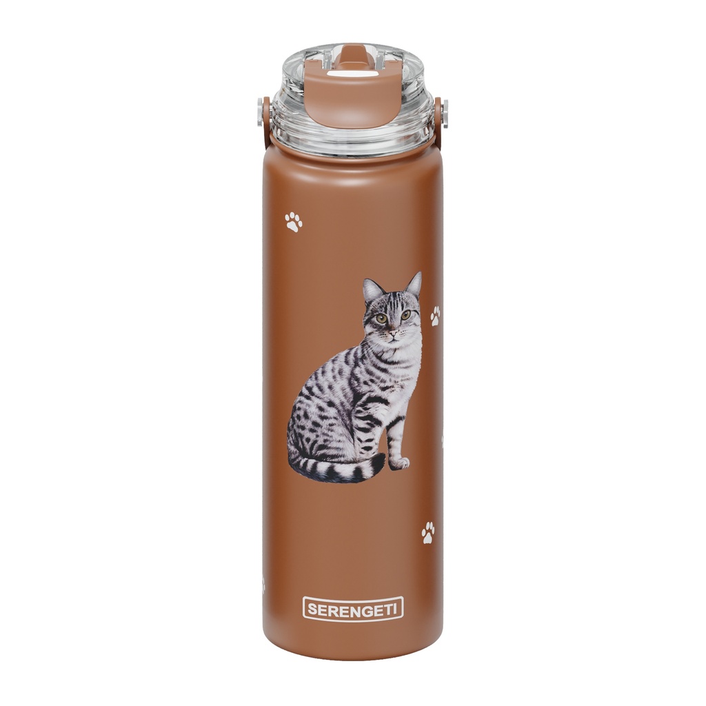 Serengeti Cat Tabby Silver Stainless Steel Water Bottle 24oz