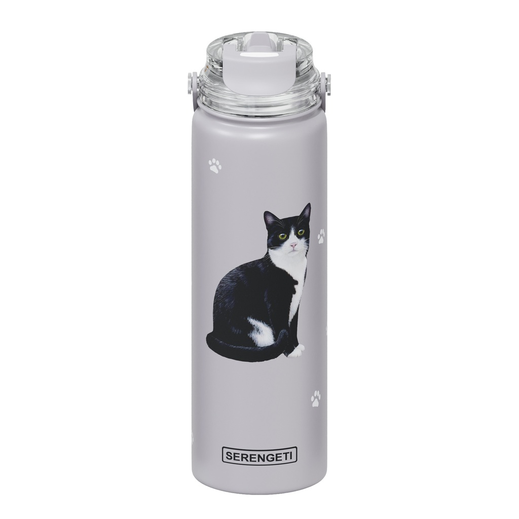 Serengeti Cat Black & White Stainless Steel Water Bottle 24oz