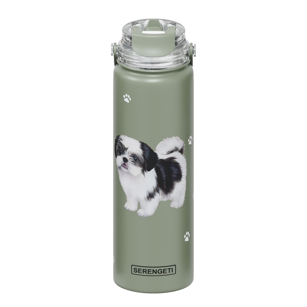 Serengeti Shih Tzu Black Stainless Steel Water Bottle 24oz