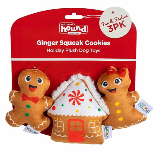 Outward Hound Holiday Dog Toy Ginger Snap Squeak Cookies 3 Pack