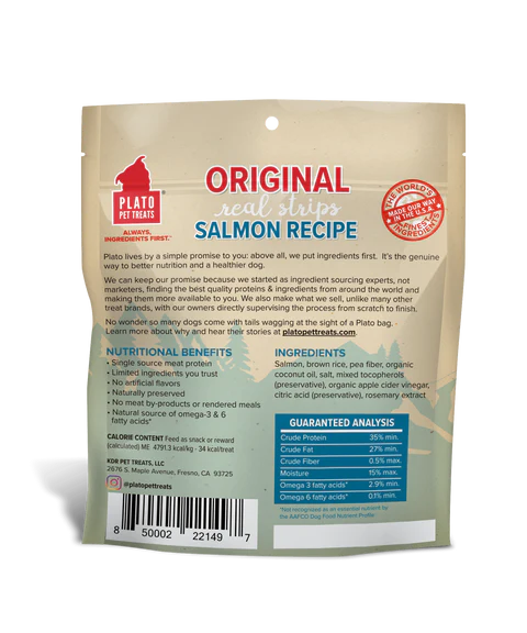Plato Real Strips Dog Treats Salmon 18oz