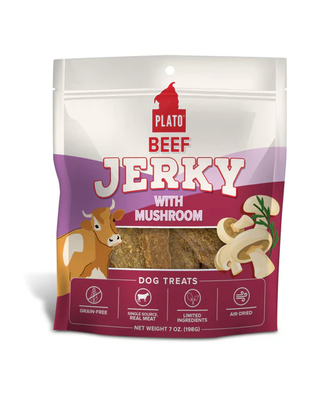 Plato Dog Treat Beef Jerky With Mushroom 7oz