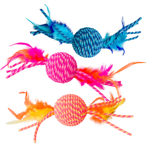 Ethical Cat Toy Elasteeez Ball with Feathers 6'' Assorted Colors