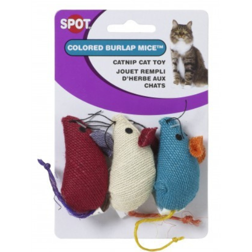 Ethical Cat Toy Burlap Mice 3'' Assorted Colors 3 Pack