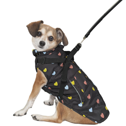 Ethical Pet Puffy Heart Harness Coat Black MD