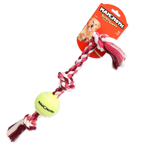 Mammoth Dog Toy Flossy Chew Braided Twister Pull Tug with Mini Ball 11''