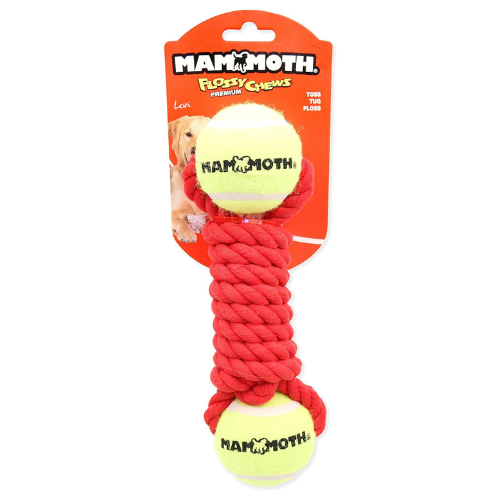 Mammoth Dog Toy Flossy Chew Braided Rope Bone w/ 2 Tennis Balls Medium 9''