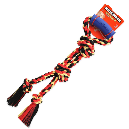 Mammoth Dog Toy Color Twin Tug With Rubber Handle Medium 20"