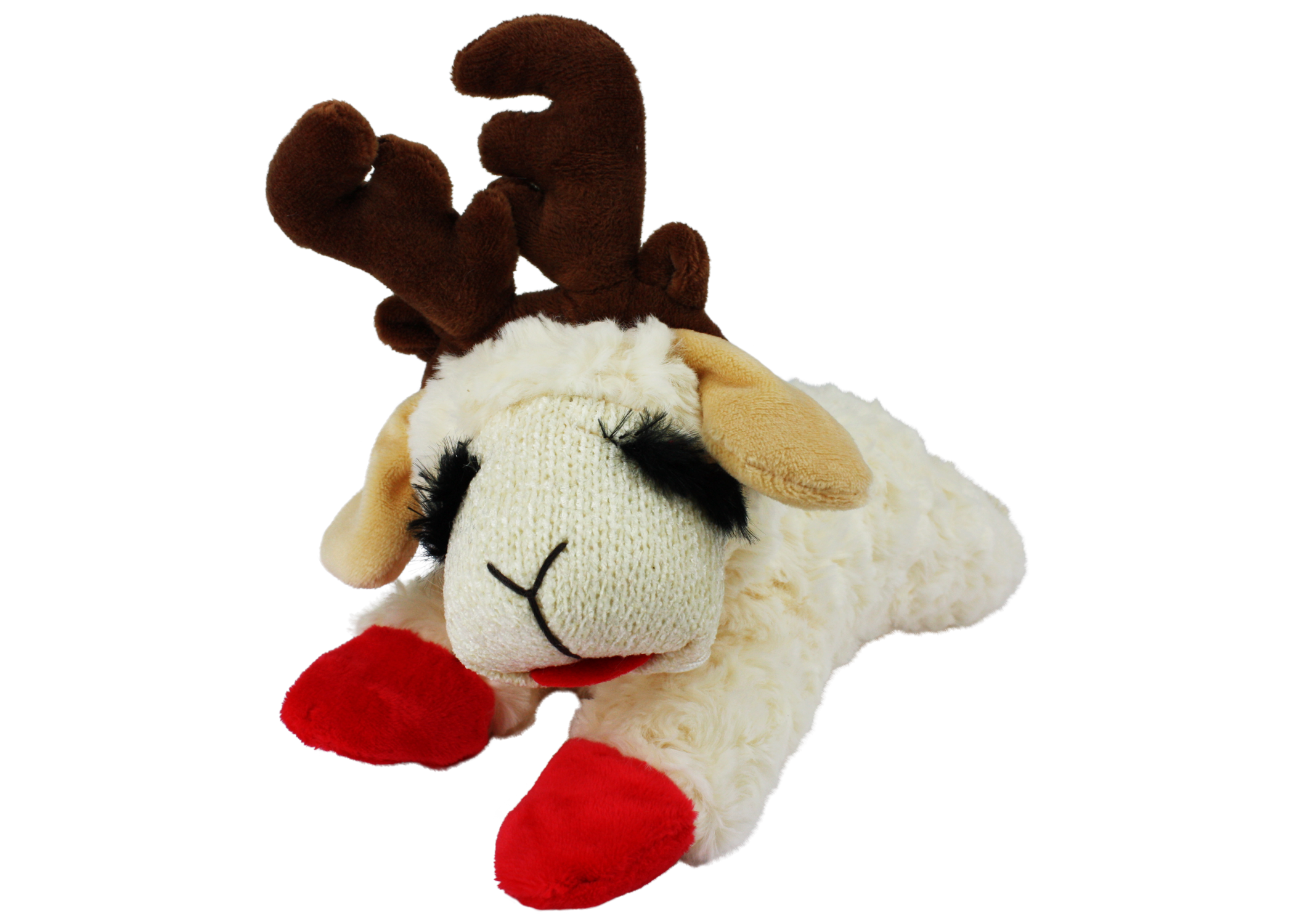 Multipet Lamb Chop Dog Toy Holiday With Antlers 10.5"