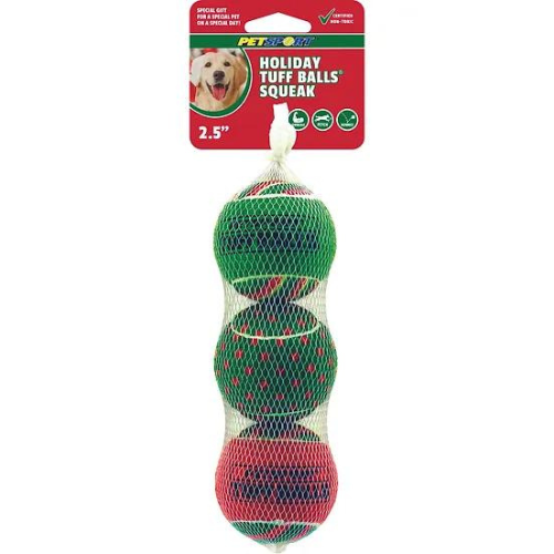 Petsport Holiday Tuff Ball Squeak 3 Pack 2.5" Dog Toy