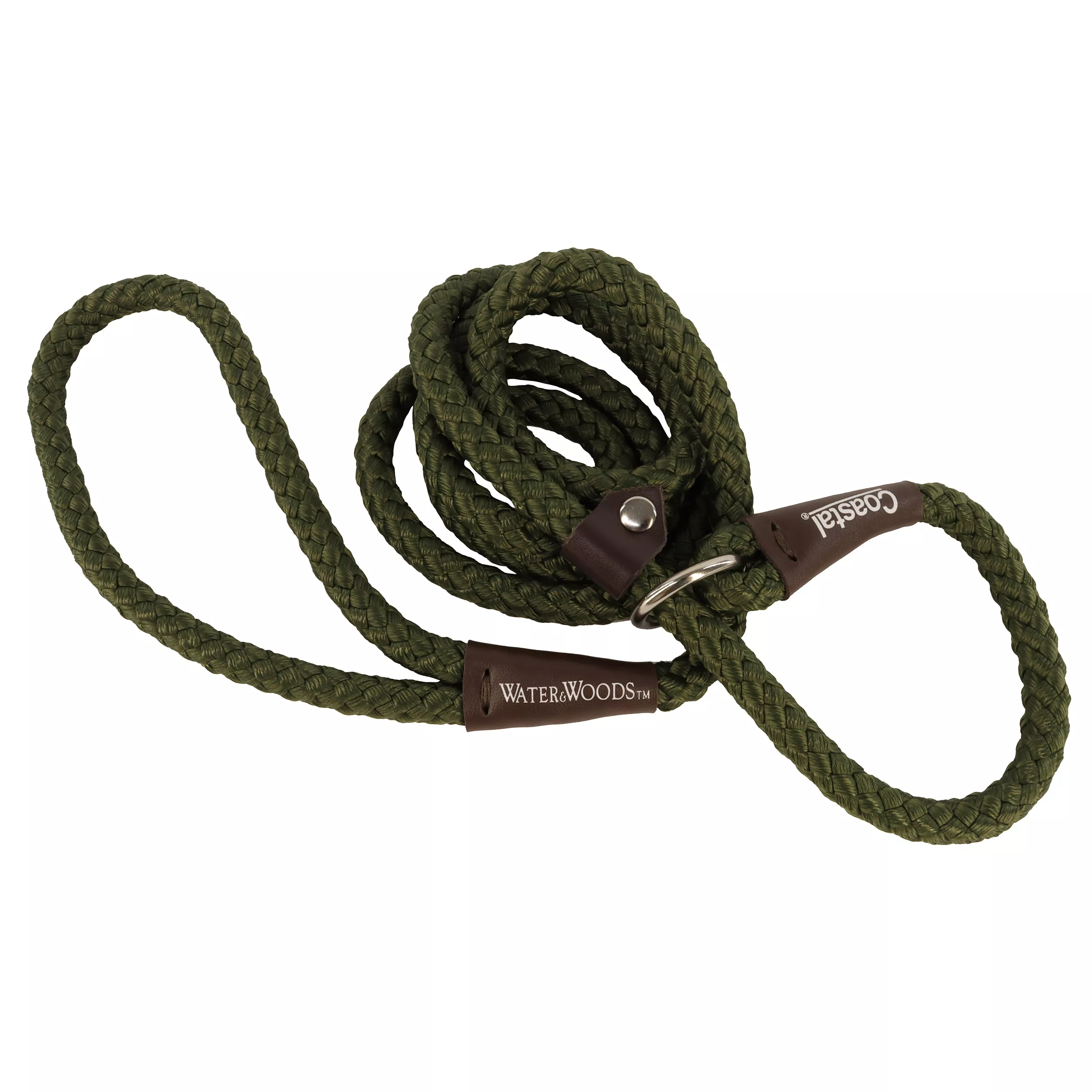 Coastal Water & Woods Braided Rope Slip Dog Leash Green 6'