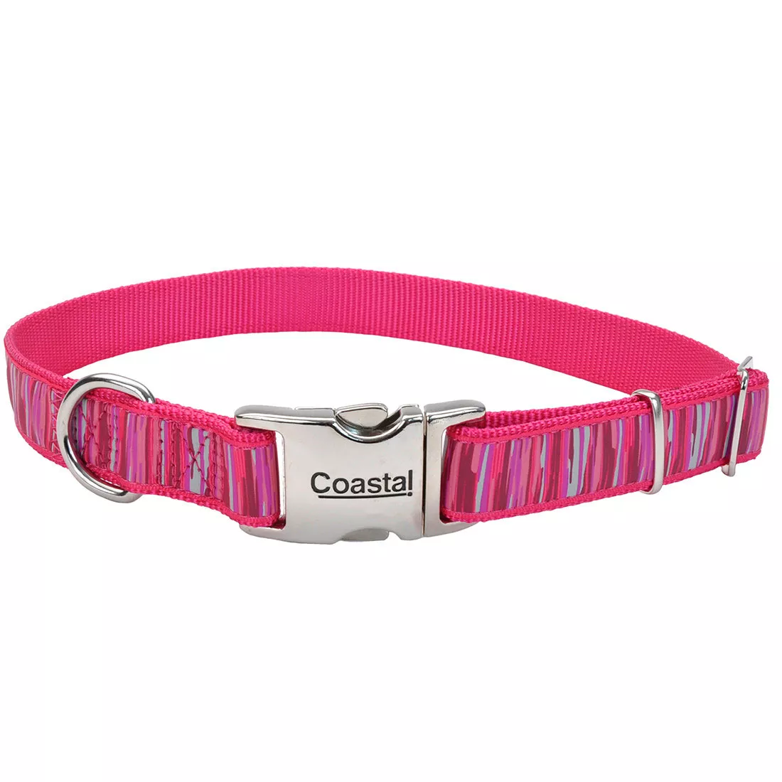 Coastal Pet Attire Ribbon Dog Collar 1 x 28'' Pink Famingo Stripe