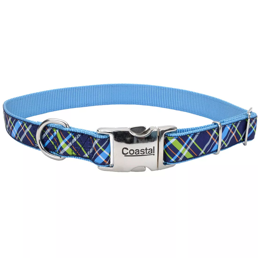 Coastal Pet Attire Ribbon Dog Collar 5/8 x 18'' Navy Blue Plaid