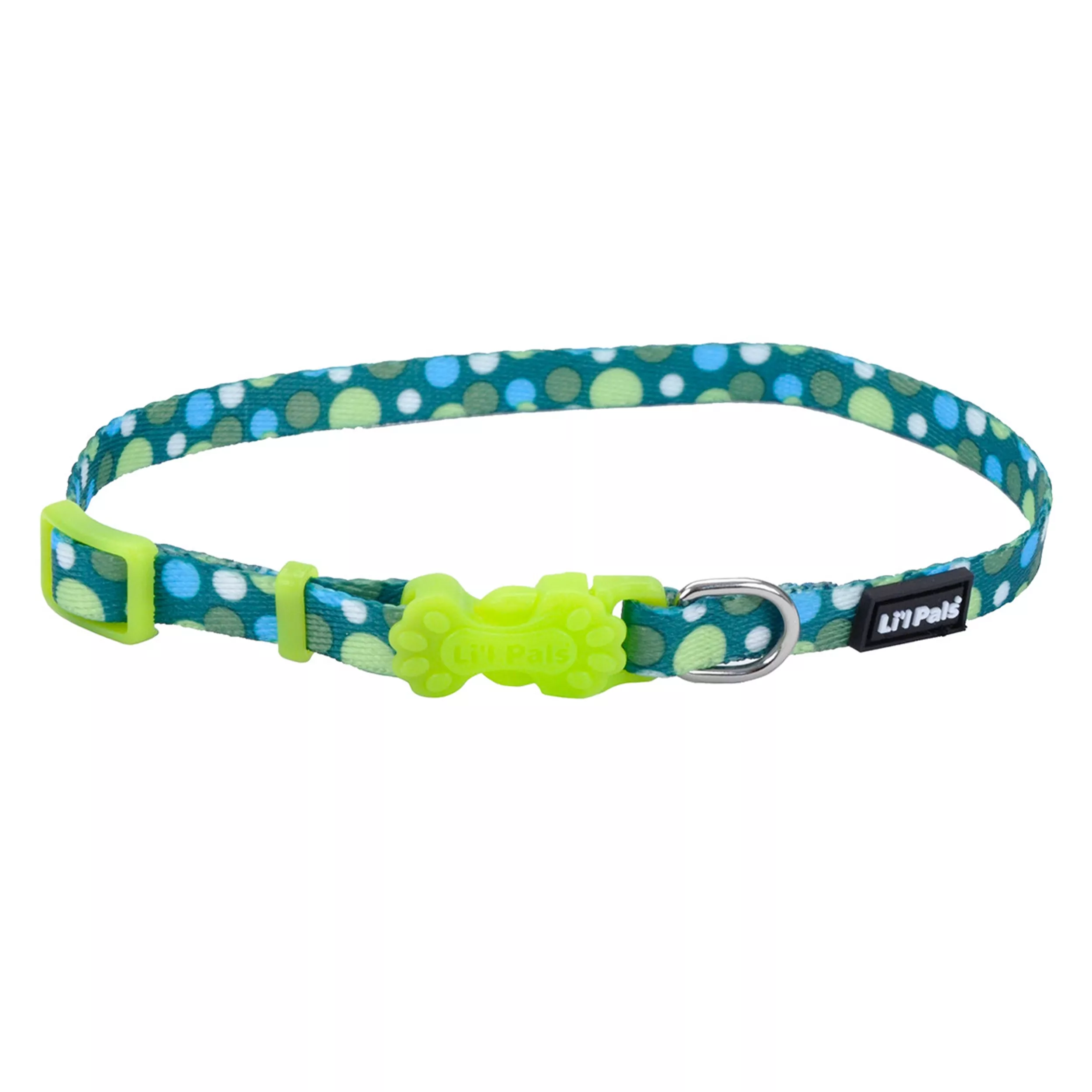 Li'l Pals Adjustable Dog Collar 5/6 x 12'' Green Dots