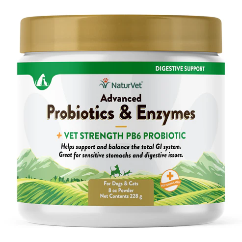 Naturvet Dog & Cat Advanced Probiotics & Enzymes Powder Supplement 8oz