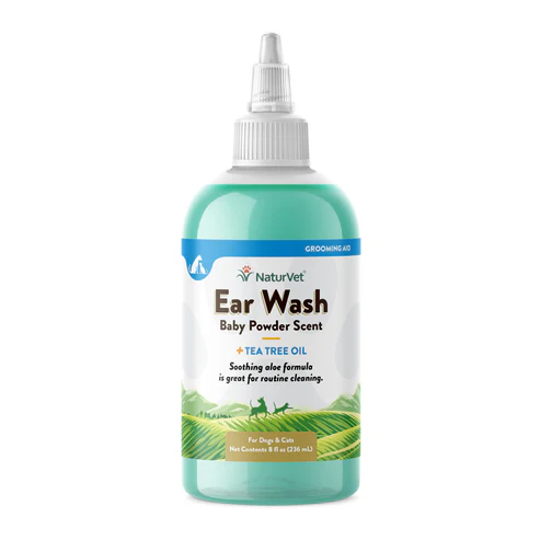 NaturVet Ear Wash with Tea Tree Oil Aloe & Baby Powder Scent 8oz