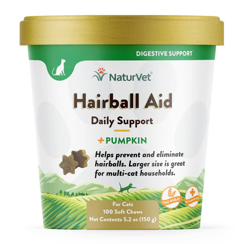 NaturVet Cat Hairball Aid Supplement Plus Pumpkins Chews 100 CT