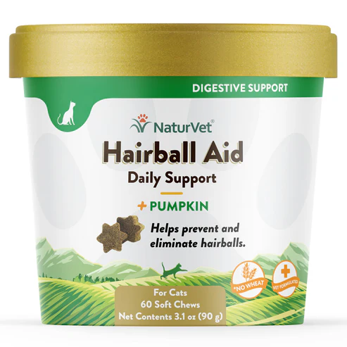 NaturVet Cat Hairball Aid Supplement Plus Pumpkins Chews 60 CT