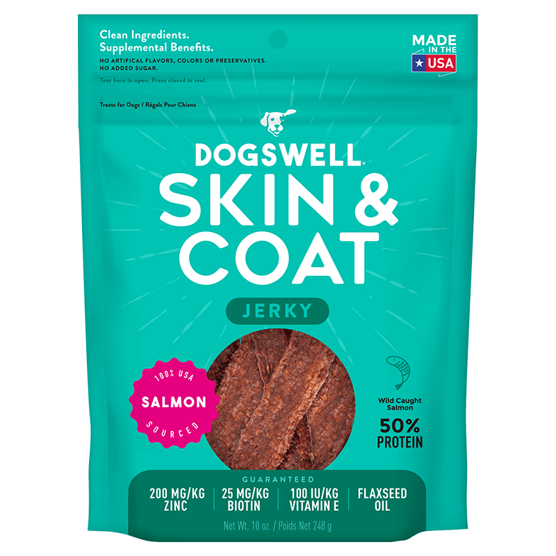 Dogswell Dog Treast Skin & Coat Salmon Jerky 10oz