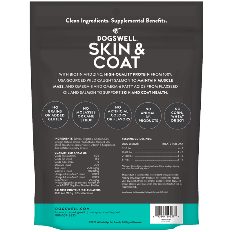 Dogswell Dog Treast Skin & Coat Salmon Jerky 10oz