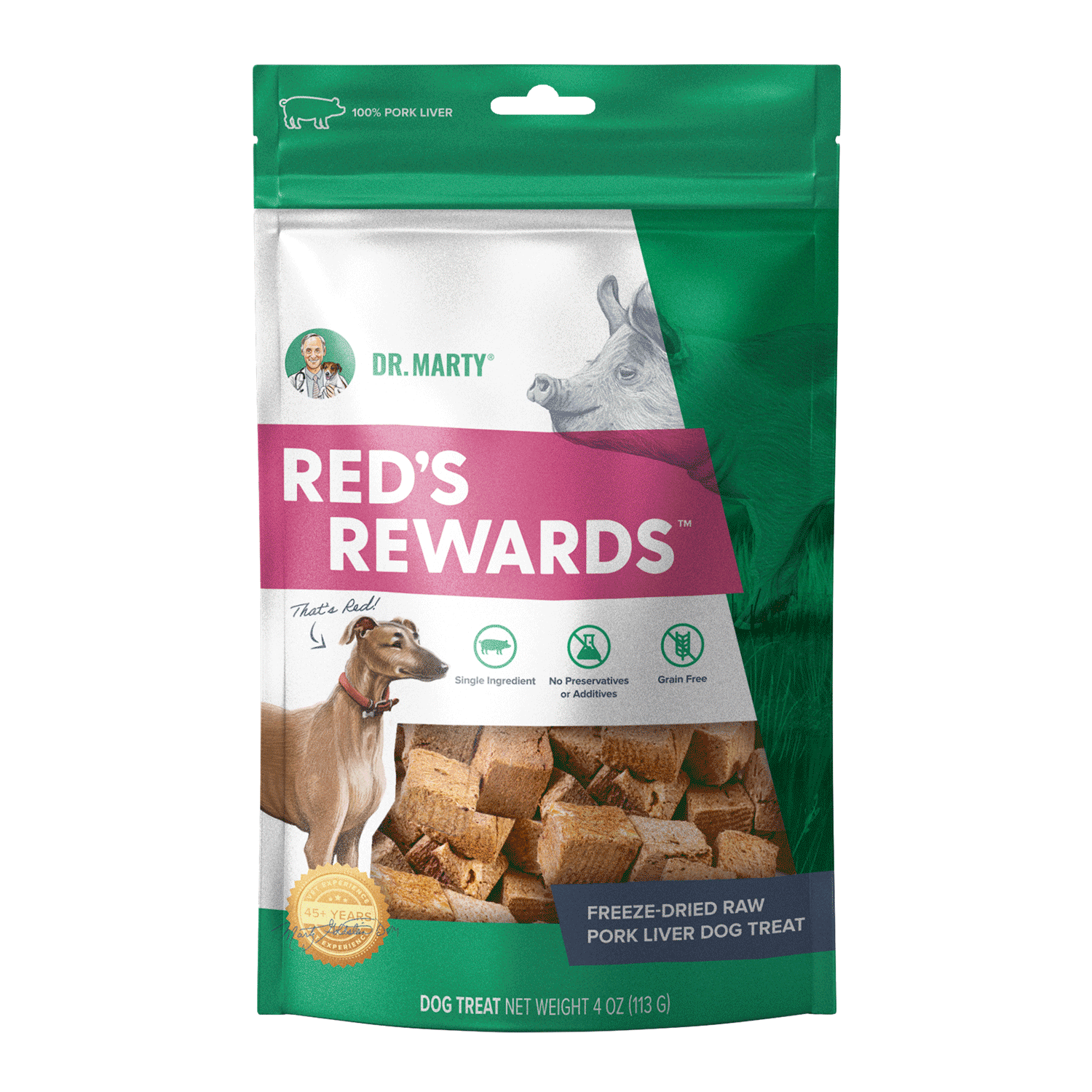 Dr Marty Dog Treat Red Rewards Freeze Dried Pork Liver 4oz