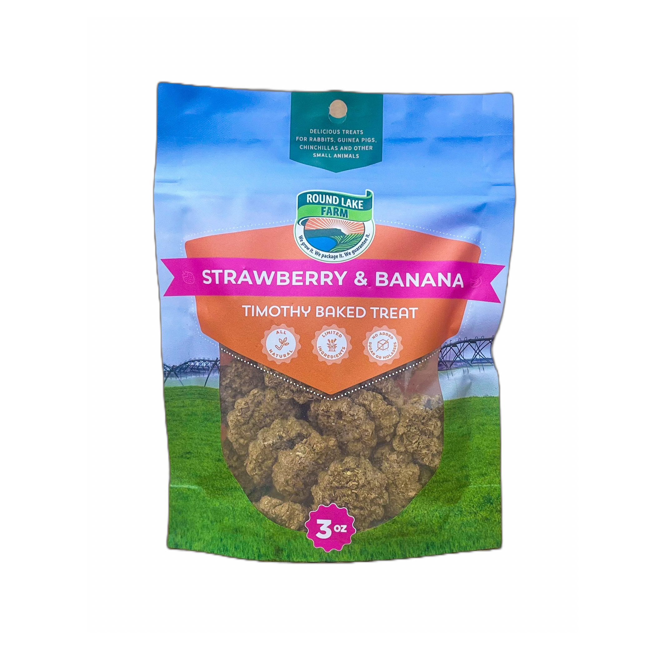 Round Lake Farm Strawberry Banana Timothy Baked Small Animal Treat 3oz