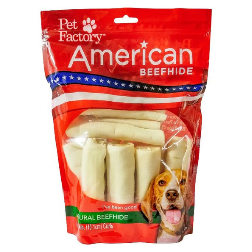 Pet Factory Dog Beefhide Curl Rolls 4'' 10 Pack