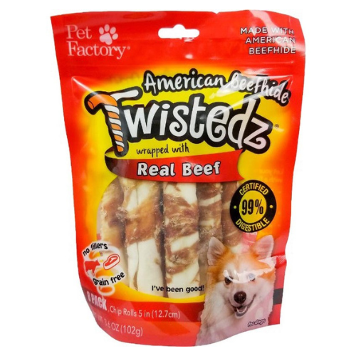 Pet Factory Twistedz Dog Chews Chip Beef Rolls 8 Pack