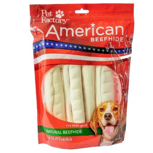 Pet Factory Dog Chews Beefhide Roll 7-8'' 4 Pack